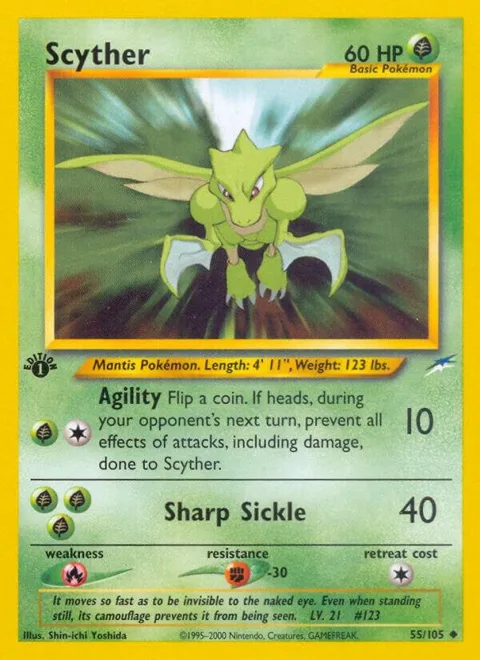 Scyther #055/105 1st Edition Pokémon card from Neo Destiny