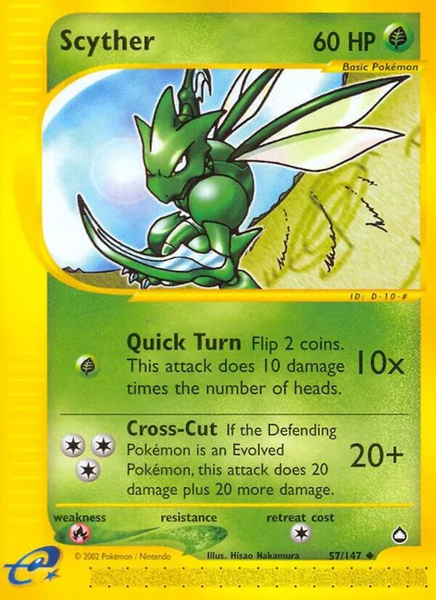 Scyther 57 #057/147 Reverse Holofoil Pokémon card from Aquapolis