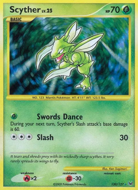 Scyther #130/127 Holofoil Pokémon card from Platinum