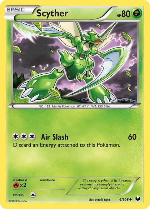 Scyther #4/108 Reverse Holofoil Pokémon card from Dark Explorers