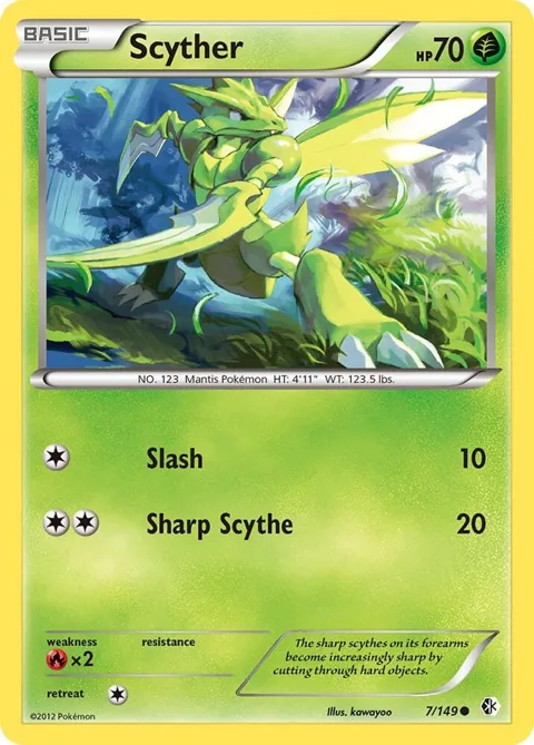 Scyther #7/149 Reverse Holofoil Pokémon card from Boundaries Crossed