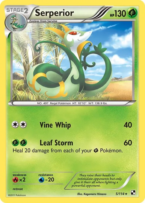 Serperior 5 #5/114 Reverse Holofoil Pokémon card from Black and White