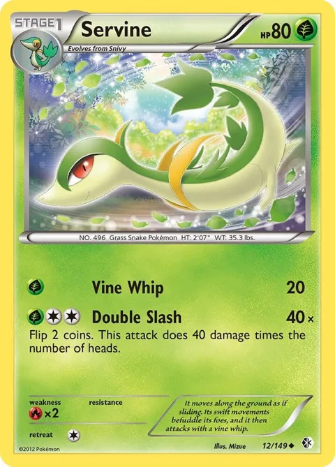 Servine #12/149 Reverse Holofoil Pokémon card from Boundaries Crossed