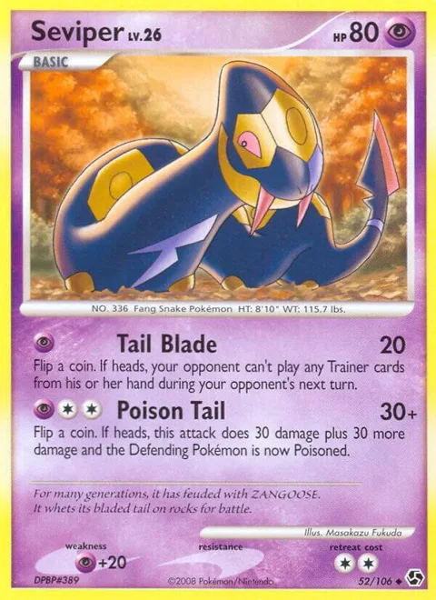 Seviper #52/106 Reverse Holofoil Pokémon card from Great Encounters