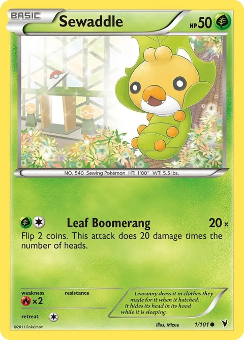 Sewaddle #1/101 Reverse Holofoil Pokémon card from Noble Victories