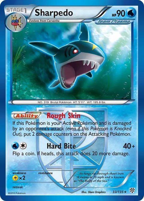 Sharpedo Team Plasma #33/135 Reverse Holofoil Pokémon card from Plasma Storm