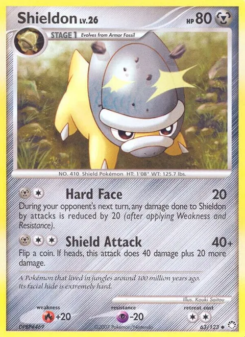 Shieldon #63/123 Pokémon card from Mysterious Treasures