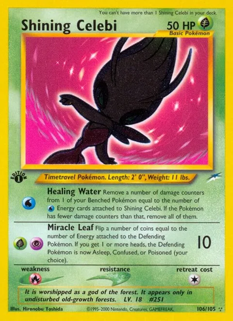 Shining Celebi #106/105 1st Edition Holofoil Pokémon card from Neo Destiny