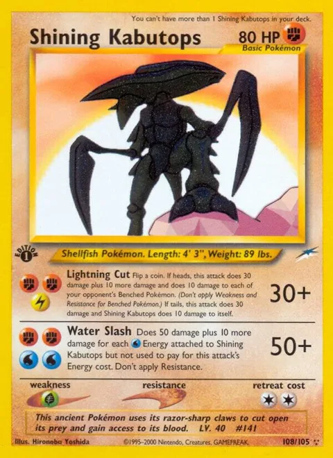 Shining Kabutops #108/105 Unlimited Holofoil Pokémon card from Neo Destiny