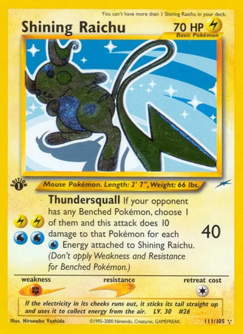 Shining Raichu #111/105 1st Edition Holofoil Pokémon card from Neo Destiny