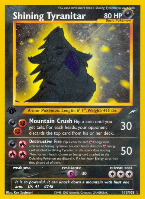 Shining Tyranitar #113/105 Unlimited Holofoil Pokémon card from Neo Destiny