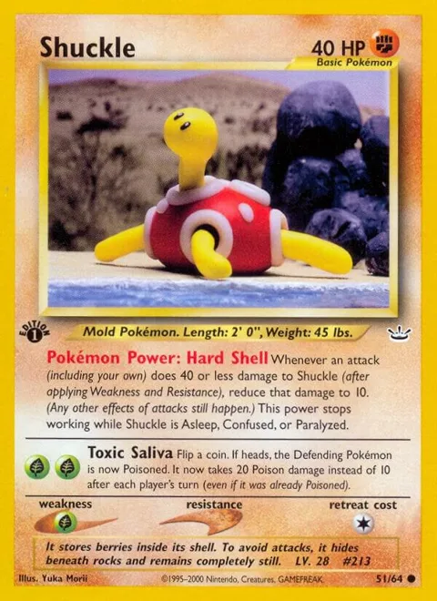 Shuckle #51/64 1st Edition Pokémon card from Neo Revelation