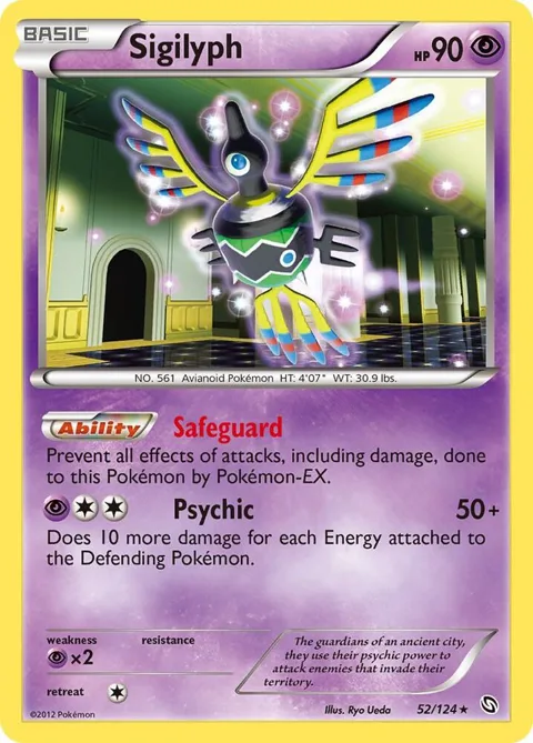 Sigilyph #52/124 Holofoil Pokémon card from Dragons Exalted