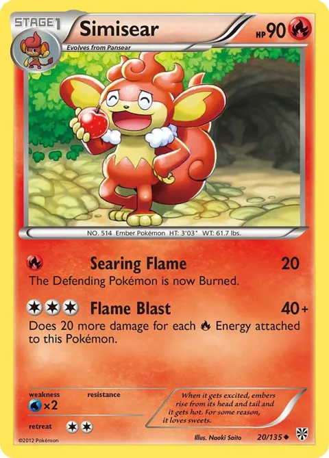 Simisear #20/135 Pokémon card from Plasma Storm