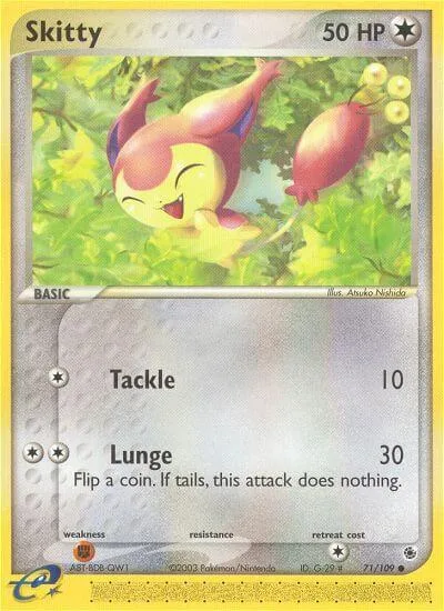 Skitty #71/109 Reverse Holofoil Pokémon card from EX Ruby and Sapphire