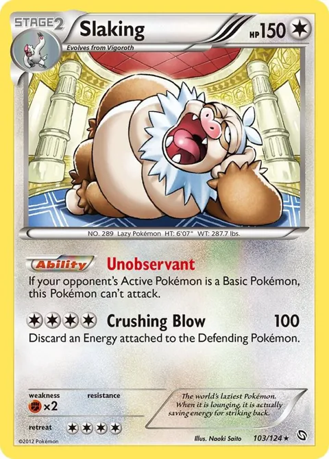 Slaking #103/124 Holofoil Pokémon card from Dragons Exalted