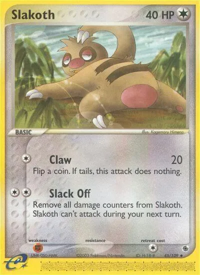 Slakoth #45/109 Pokémon card from EX Ruby and Sapphire