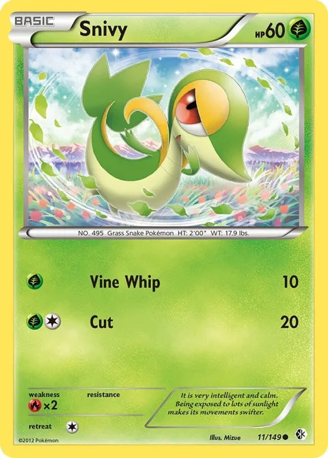 Snivy #11/149 Reverse Holofoil Pokémon card from Boundaries Crossed