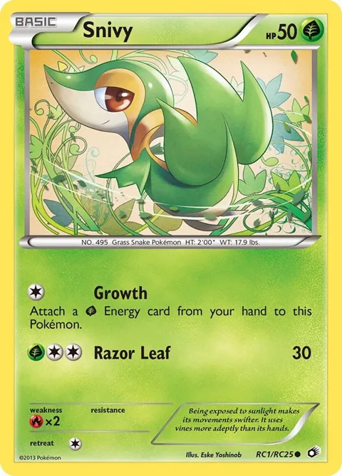 Snivy #RC1/RC25 Holofoil Pokémon card from Legendary Treasures: Radiant Collection
