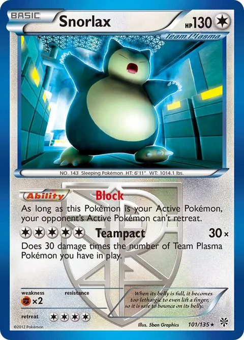 Snorlax Team Plasma #101/135 Pokémon card from Plasma Storm