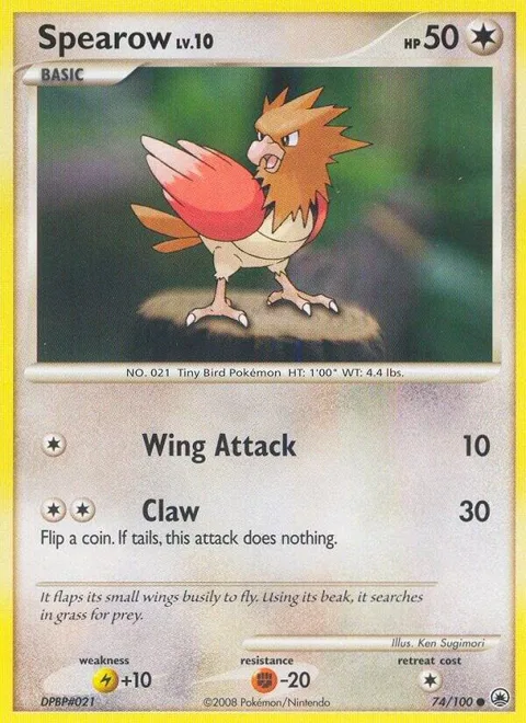 Spearow #74/100 Reverse Holofoil Pokémon card from Majestic Dawn