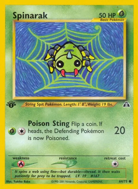 Spinarak #64/75 1st Edition Pokémon card from Neo Discovery