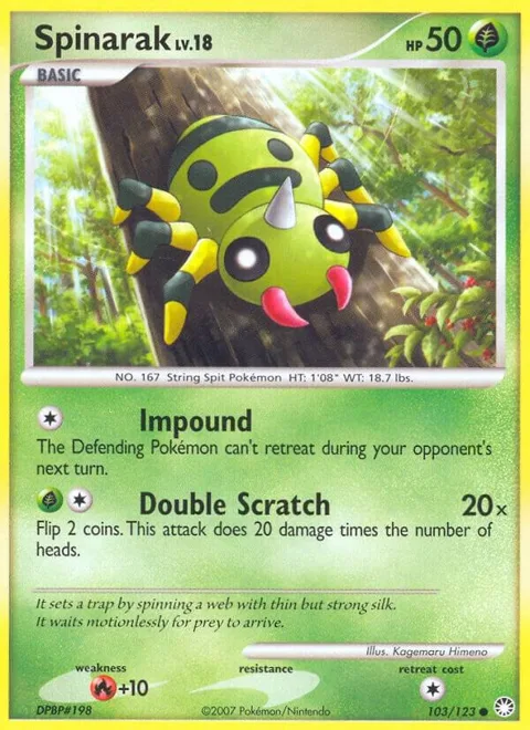 Spinarak #103/123 Pokémon card from Mysterious Treasures