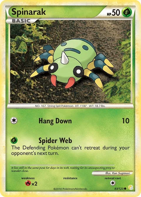 Spinarak #83/123 Pokémon card from HeartGold SoulSilver