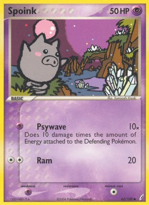 Spoink #62/100 Reverse Holofoil Pokémon card from EX Crystal Guardians