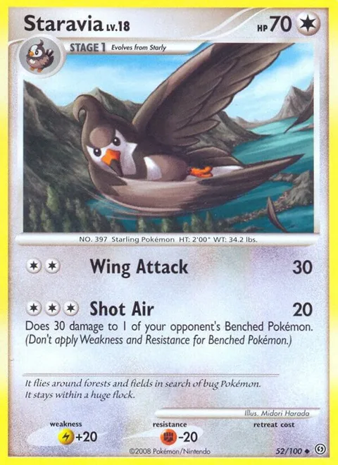 Staravia #52/100 Pokémon card from Stormfront