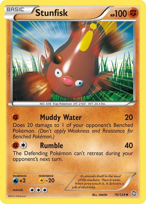 Stunfisk #70/124 Reverse Holofoil Pokémon card from Dragons Exalted