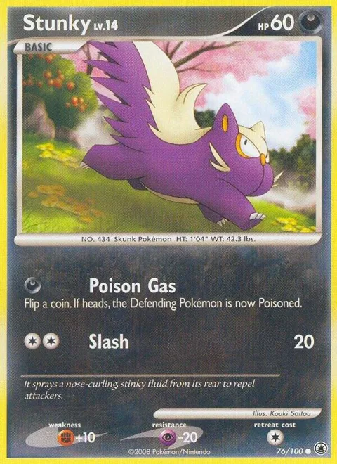 Stunky #76/100 Pokémon card from Majestic Dawn