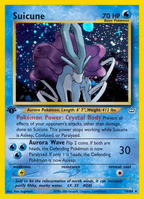 Suicune 14 #14/64 1st Edition Holofoil Pokémon card from Neo Revelation