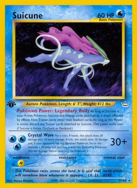 Suicune 27 #27/64 1st Edition Pokémon card from Neo Revelation
