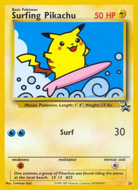 Surfing Pikachu #28/53 Pokémon card from WoTC Promo