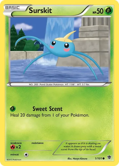Surskit #1/101 Reverse Holofoil Pokémon card from Plasma Blast