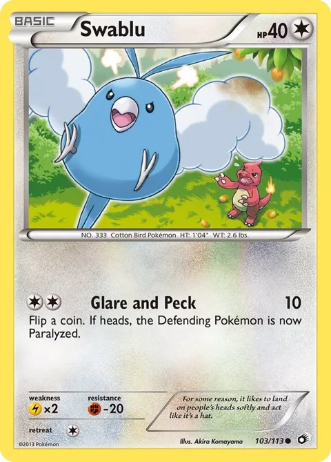 Swablu #103/113 Pokémon card from Legendary Treasures