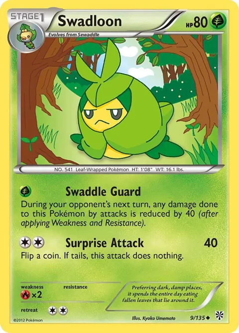 Swadloon #9/135 Pokémon card from Plasma Storm