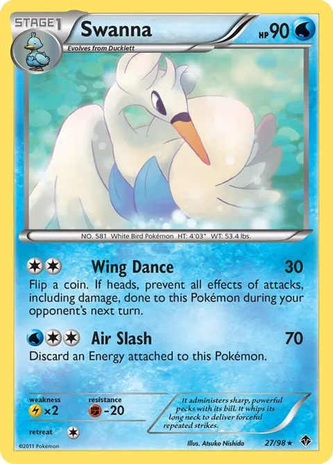 Swanna #27/98 Reverse Holofoil Pokémon card from Emerging Powers