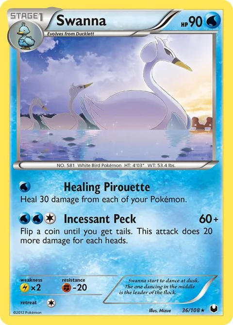 Swanna #36/108 Pokémon card from Dark Explorers