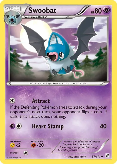 Swoobat #51/114 Pokémon card from Black and White