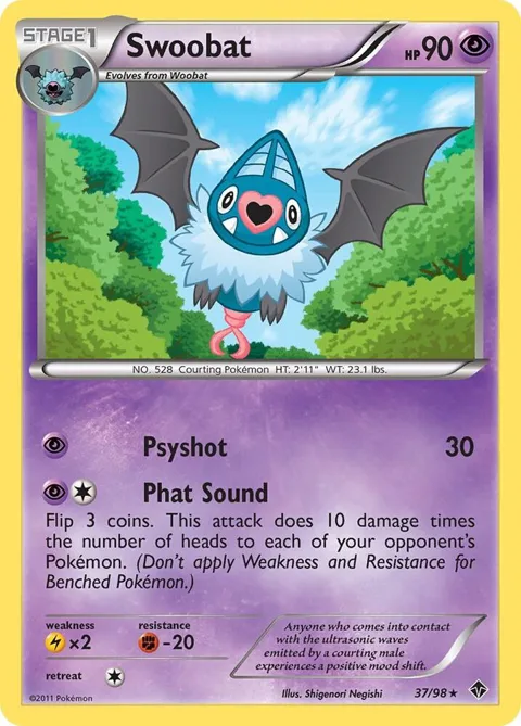 Swoobat #37/98 Reverse Holofoil Pokémon card from Emerging Powers