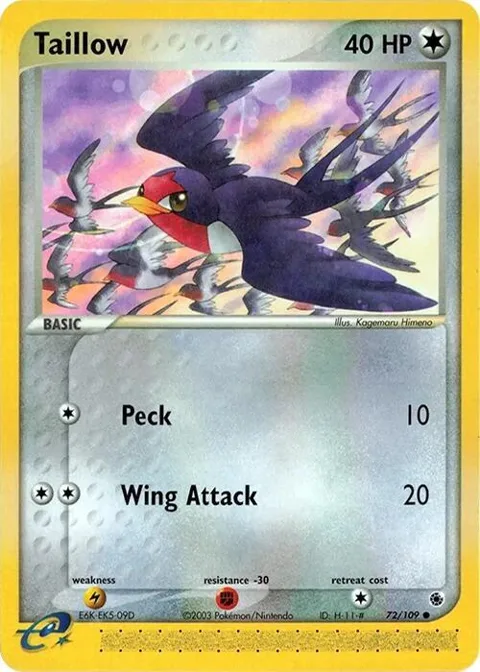 Taillow #72/109 Pokémon card from EX Ruby and Sapphire