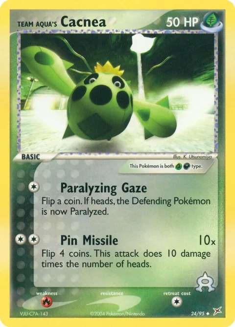 Team Aqua's Cacnea #24/95 Pokémon card from EX Team Magma vs Team Aqua