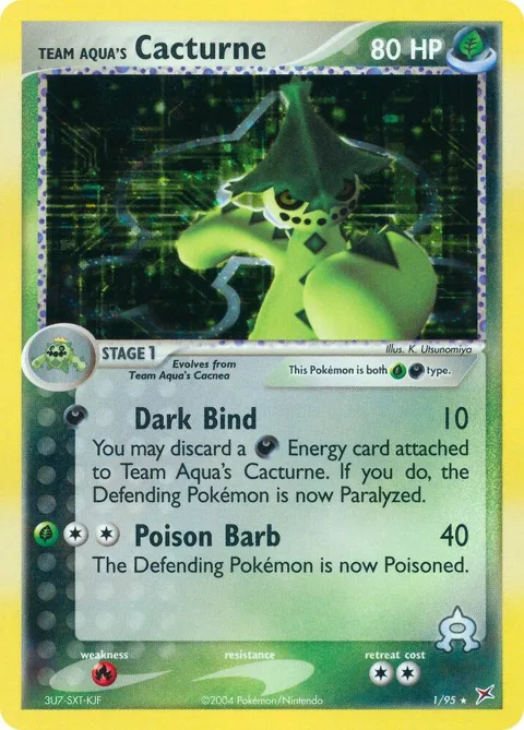 Team Aqua's Cacturne #1/95 Holofoil Pokémon card from EX Team Magma vs Team Aqua