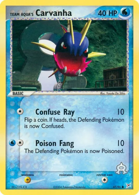 Team Aqua's Carvanha #47/95 Pokémon card from EX Team Magma vs Team Aqua