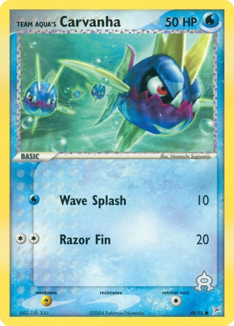 Team Aqua's Carvanha #48/95 Pokémon card from EX Team Magma vs Team Aqua