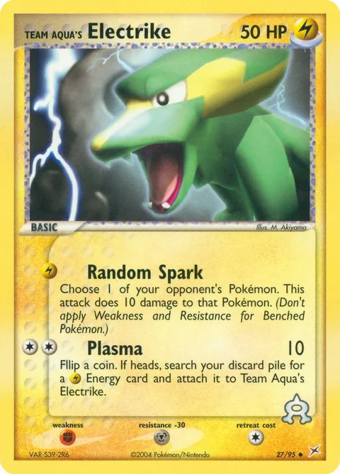 Team Aqua's Electrike #27/95 Reverse Holofoil Pokémon card from EX Team Magma vs Team Aqua
