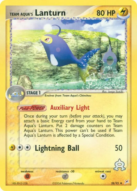 Team Aqua's Lanturn #28/95 Pokémon card from EX Team Magma vs Team Aqua