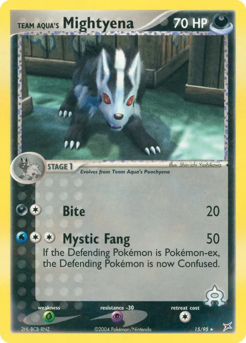 Team Aqua's Mightyena #15/95 Pokémon card from EX Team Magma vs Team Aqua